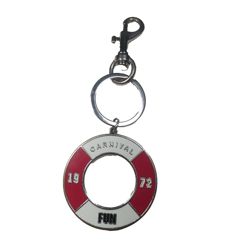 Carnival Cruise Ship 1972 Fun Life Preserver Keychain Purse Clip Silver Tone Red